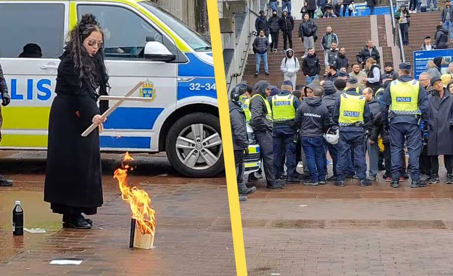 VIDEO: Kaotiskt vid koranbränning i invandrartät stadsdel